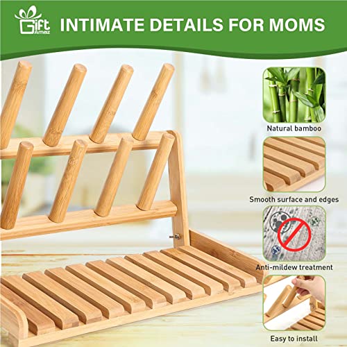 GiftAmaz Bamboo Baby Bottle Drying Rack, Space Saving Bottle Holder Dryer