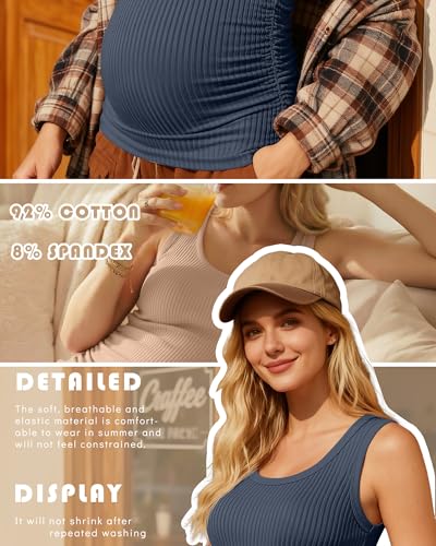 Ficerd 4 Pack Women's Maternity Tank Cotton Tops - color: Black, White, Khaki, Haze Blue, size: Medium