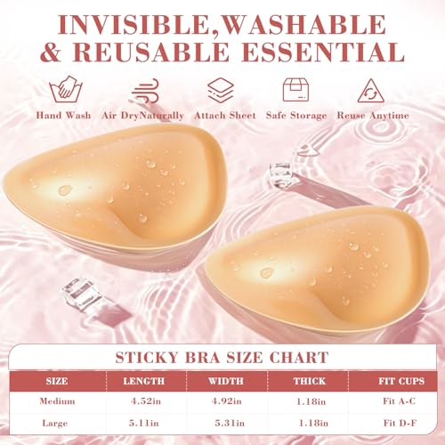 Double Sided Sticky Push Up Bra Inserts，Reusable Invisible Sticky Bra Pads for Dresses and Bikinis - size: Large