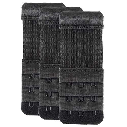 Women's Bra Extender 3 Hook / 2 Hook Bra Extension Strap Soft and Comfortable - color: Black, 1/2 Inch Spacing
