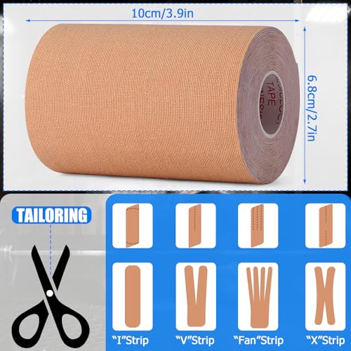 4" x 5.5 yd Kinesiology Tape, Elastic Athletic Support Tape - color: Beige-6 Pack