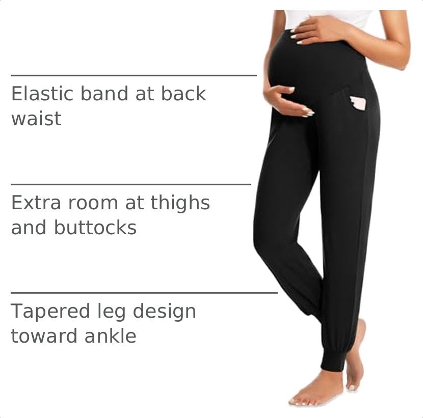 HIGHDAYS Maternity Pants with Pockets, Over Belly Thick Pregnancy Leggings - color: Black, size: Medium