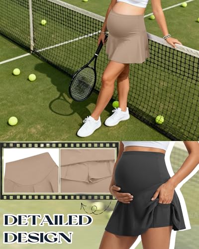 3 Pack Maternity Skirts Tennis Skorts - color: Khaki, Gray, Black, size: X-Small