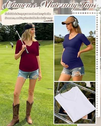 Riyiper 5 Pack Women's Maternity Shirts - color: Black, Light Gray, White, Navy Blue, Wine Red, size: Small