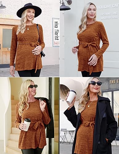 Ekouaer Maternity Shirts Ribbed Long Sleeve Pregnancy Sweater Tops Outfits - color: B Brick Red, size: Medium
