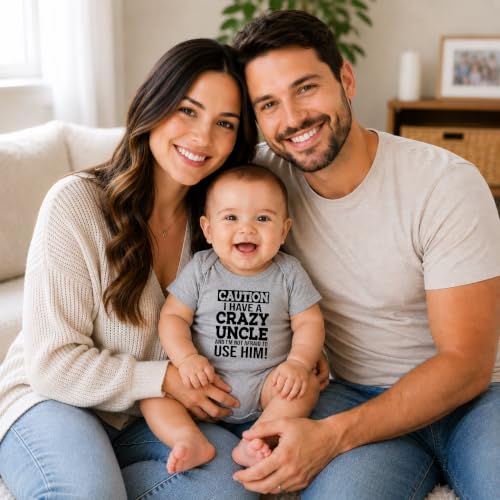 CBTwear Caution I Have a Crazy Uncle Funny Baby Bodysuit - color: Grey, size: 6 Months