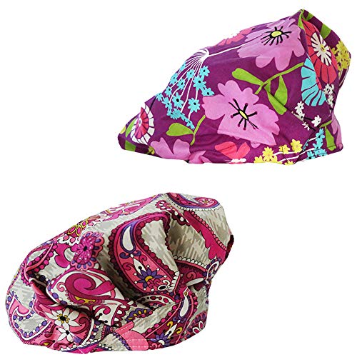 4Pcs Scrub Caps for Women Nurse Surgical Hats Adjustable Working Cap Satin-Lined Doctor Hat with Sweatband and Buttons - color: Kppm-1-9
