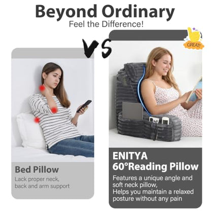 ENITYA 19" Large Back Pillow for Bed Sitting Up with Armrests & Big Pockets - color: Dark Grey, size: L(Under 5'3")