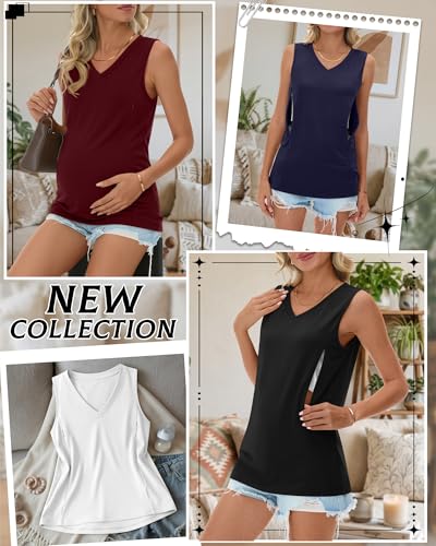 4 Pack Womens Nursing Tank Tops - color: Black, White, Navy, Burgundy, size: Large