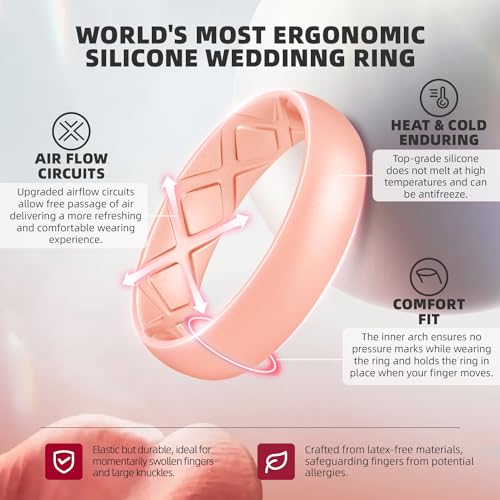 Egnaro Women's Stackable Silicone Rings, 2.5/5.5mm Wide 1.8/2mm Thick Bands - color: SETE2-Olive Green, Light Rose Gold, Metallic Silver, Black