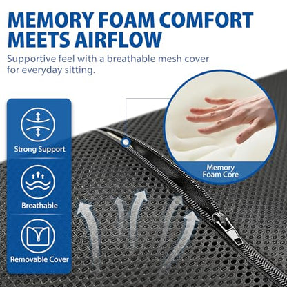 Blue Jay Memory Foam Lumbar Support for Wheelchair - Orthopedic Back Cushion for Elderly, Posture Correction & Lower Back Pressure Relief - Breathable Mesh