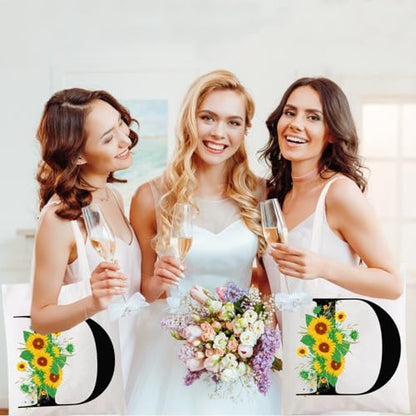 Andeiltech Initial Canvas Tote Bag Sunflower Letter Personalized Makeup Bag Monogrammed Gift for Bridesmaids Birthday Wedding - color: Sunflower Letter_d