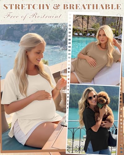 4 Pack Women's Maternity T Shirts - color: Beige, Camel, Light Coffee, Black, size: Small