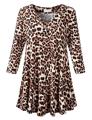 LARACE Plus Size Tunic Womens 3/4 Sleeve Tops V Neck Swing Loose Blouses - color: A-leopard08, size: Medium