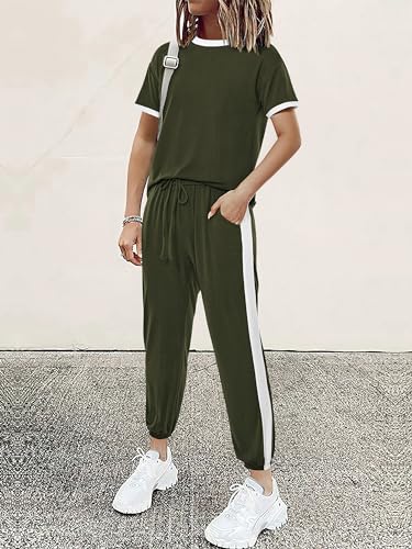MASCOMODA Womens 2 Piece Outfits Summer Matching Lounge Sets Jogger Set - color: Army Green, size: Medium