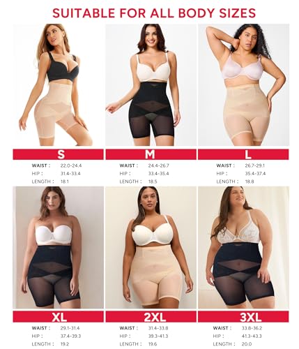 Nebility Womens' Tummy Control High Waist Trainer Body Shaper - color: Black - Mid Thigh, size: Medium