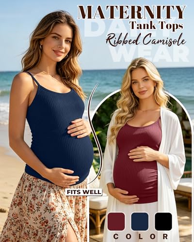 3 Pack Women's Maternity Tank Tops - color: Burgundy, Navy Blue, Black, size: Large