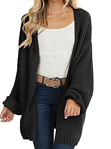 Maroway Womens Oversized Long Cardigan Open Front Knit Sweater - color: Black, size: Medium