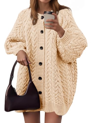Saodimallsu Womens Cable Knit Cardigans Oversized Chunky Fall Sweater Dress - color: Apricot, size: Medium