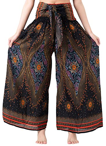 B BANGKOK PANTS Women's Boho Palazzo Pants - color: Black Peacockeye, size: One Size