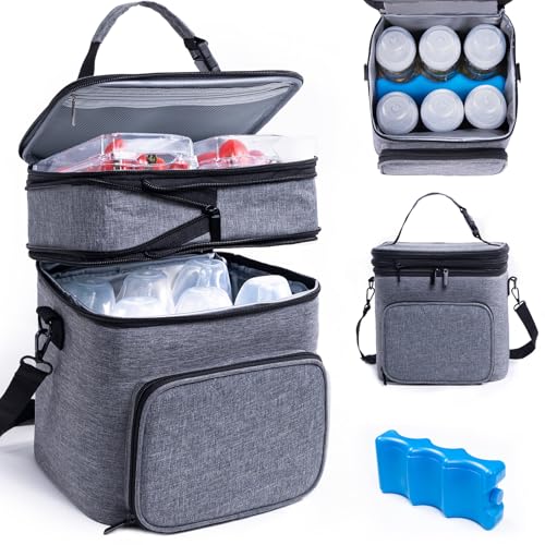 SFYBYHEART Breastmilk Storage Bag with Ice Pack for 6 Baby Bottles - Expandable Breast Pump Bag with Cooler for 6 Mam Bottles Up to 9 Ounce - color: Grey