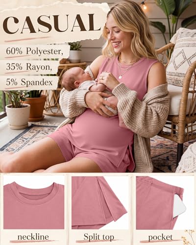 Riyiper Women's Maternity 2 Piece Casual Outfits Sets - color: Pink, size: X-Large