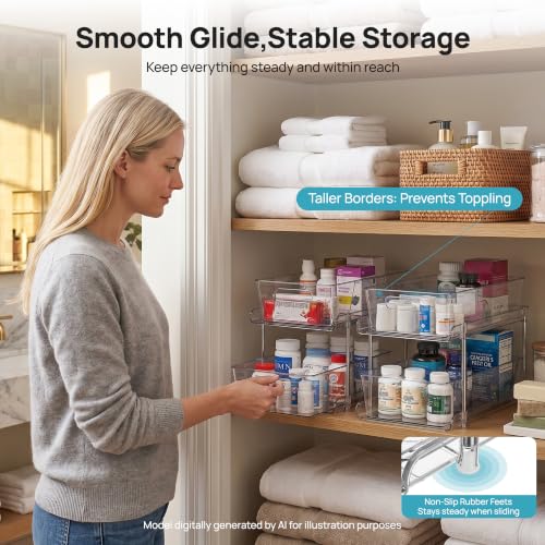 Vtopmart 2 Pack Larger Pull Out Bathroom Under Sink Organizer (M-Standard) - color: Transparent, size: M-Standard (2 Pack)