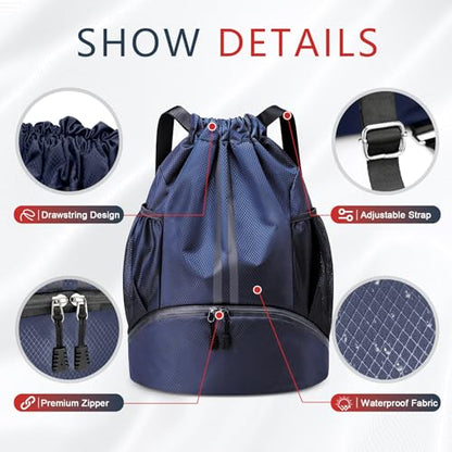 PinCute Gym Bag Drawstring Backpack for Sports, Swim, Workout, Navy Blue - color: Navy Blue