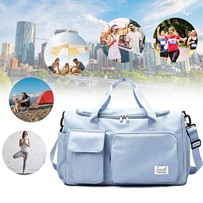 Suruid Gym Bag with Shoe Compartment, Sports Duffle Bag for Women, Blue - color: Blue