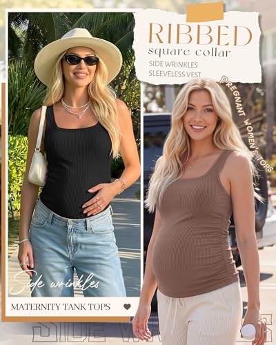 3 Pack Maternity Tank Tops Pregnancy Shirts - color: Coffee, White, Black, size: X-Large