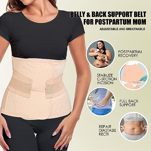 MAMODY Postpartum Belly Band Belly Wrap Abdominal Binder Post Surgery - color: Classic Beige