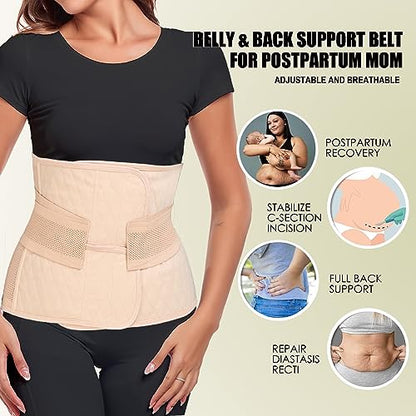 MAMODY Postpartum Belly Band Belly Wrap Abdominal Binder Post Surgery - color: Classic Beige