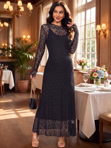 Maternity Dress Set Bodycon Lace Overlay & Inner Slip - color: Black, size: Small