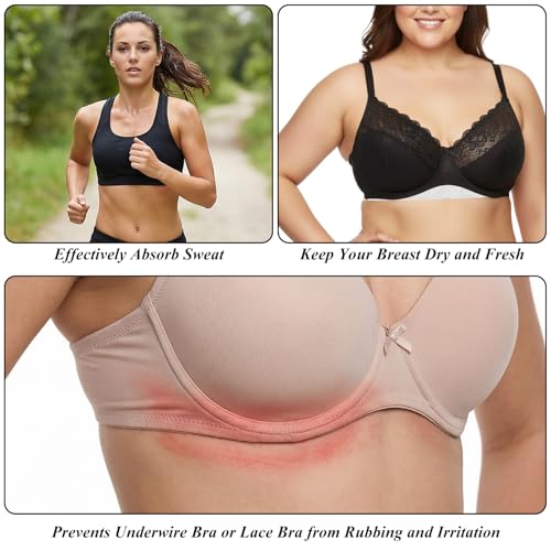 Ymapinc Cotton Breast Pads for Bra Liners, Sports Bra Pads Inserts, Washable Under Breast Sweat Pad, Liners to Absorb Sweat