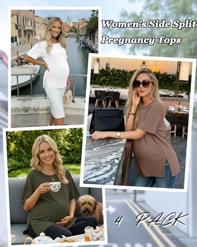 Riyiper 4 Pack Women's Short Sleeve Maternity T Shirts - color: Black, White, Coffee, Army Green, size: Medium