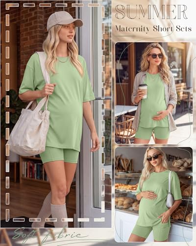 Huukeay Women's Maternity Set 2 Piece Outfits - color: Mint Green, size: Medium