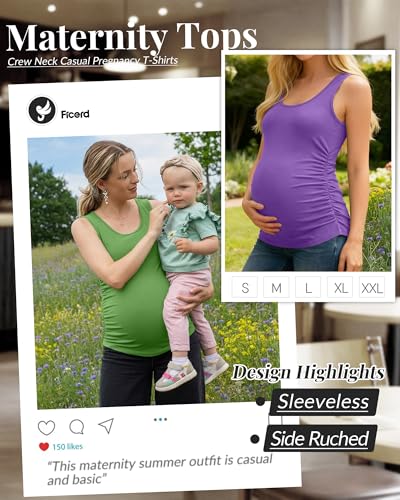 Ficerd 4 Pcs Womens Maternity Sleeveless Tank Tops - color: Black, Grass Green, Eggplant Purple, Light Yellow, size: X-Large