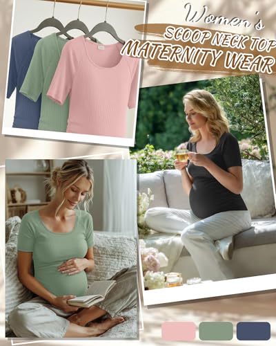 3 Pack Women's Maternity Tops - color: Pink, Gray Green, Hazy Blue, size: Small