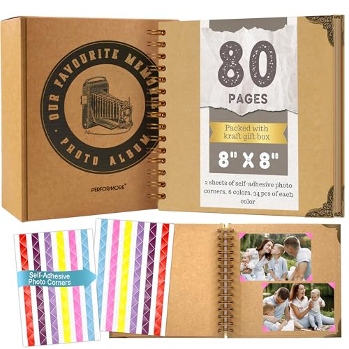 8x8 Scrapbook Photo Album, 80 Pages, 200 GSM Kraft, DIY Memory Book - size: 8" X 8"