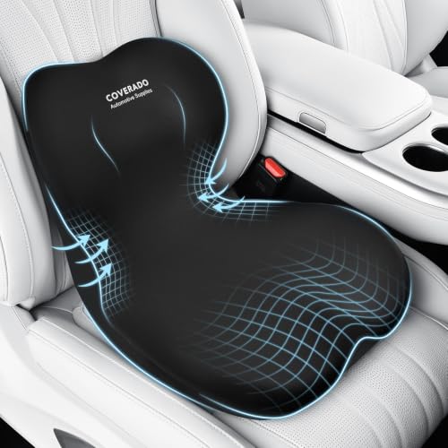 Coverado [Upgraded] Car Seat Cushion and Lumbar Support Pillow One Piece, Memory Foam Ergonomic Back Support Driving Seat Cushion for Back Pain, Non-Slip Washable Cushion for Car, Driver, Office - color: Black-a, size: 1 Piece