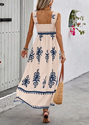 PRETTYGARDEN Women's Sleveless Boho Maxi Dress - color: Floral Apricot Navy, size: Small