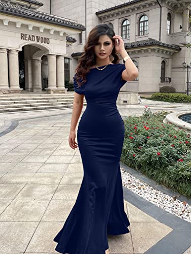 YMDUCH Women's Sleeveless Off Shoulder Long Formal Party Dress - color: Navy, size: Medium
