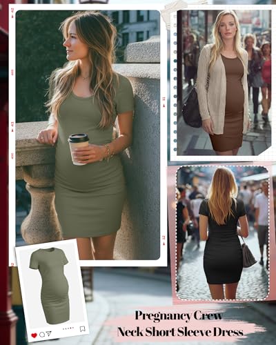 Riyiper 3 Pack Womens Maternity Short Sleeve Dresses - color: Black, Coffee, Army Green, size: Medium