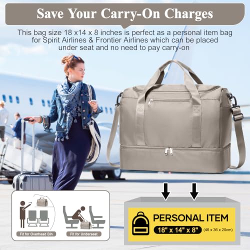 Travel Duffel Bag,Carry-On Overnight Weekender Bags with Shoes Compartment - color: Camel, size: Small