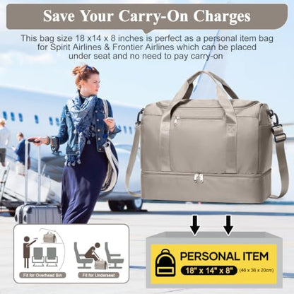 Travel Duffel Bag,Carry-On Overnight Weekender Bags with Shoes Compartment - color: Camel, size: Small