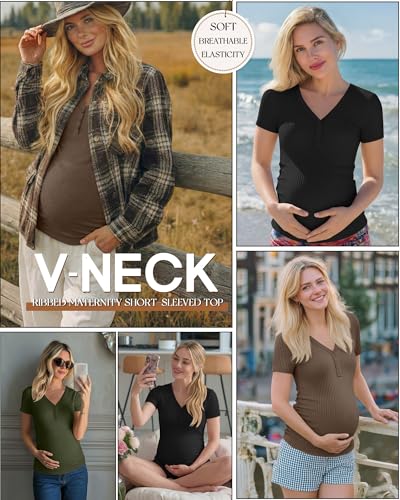 3 Pack Women's Maternity Shirts - color: Army Green, Coffee, Black, size: Medium