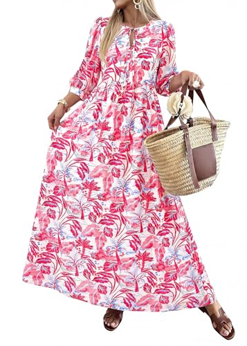 KIRUNDO Maxi Dresses for Women 2026 3/4 Sleeve Summer Dress - color: Red, size: Small