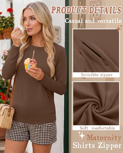 4 Pack Nursing Breastfeeding Tops with Hidden Zipper - color: Brown, White, Gray, Black, size: XX-Large