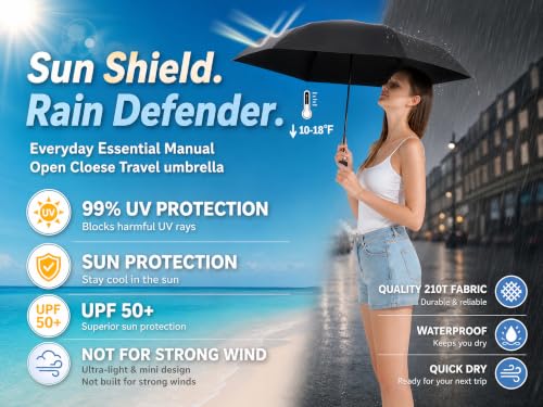 BAODINI Mini Travel Umbrella with UV Sun Protection, Compact Pocket-Size - color: A-1 Pack Black
