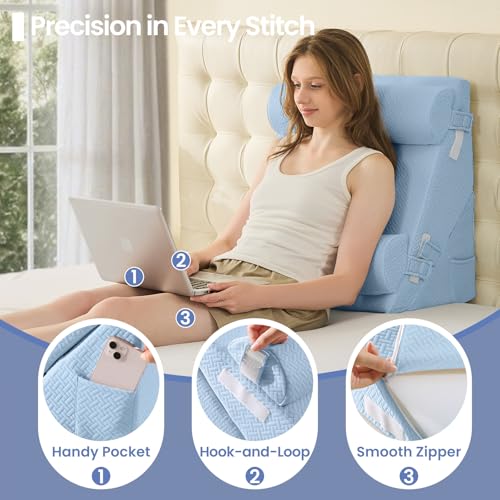 Sasttie Adjustable Wedge Pillow Set for After Surgery, Blue - color: Blue, size: Adjustable 9&12 Inch + 2 Head Pillows